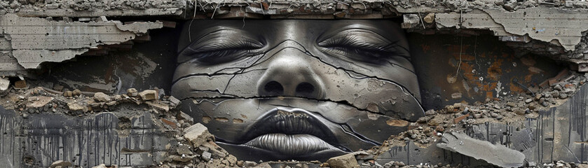 Street sculptures emerging from urban chaos creating islands of calm - obrazy, fototapety, plakaty
