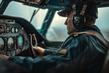Man Sitting in the Cockpit of a Plane