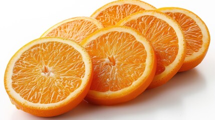 a group of sliced oranges sitting on top of a white table next to each other on a white surface.
