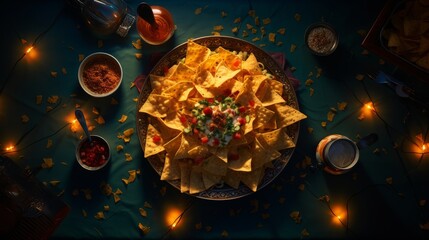 Nachos and Salsa on Table