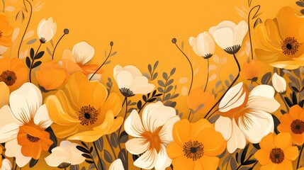 Background with different flowers in Saffron color.
