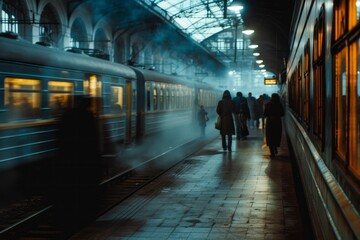 Group of People Walking Next to a Train