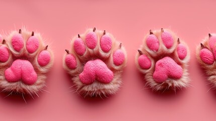 a close up of a cat's paw with pink and white fur on the top and bottom of the paw.