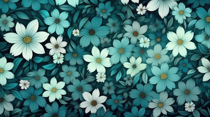 Background with different flowers in Teal color.