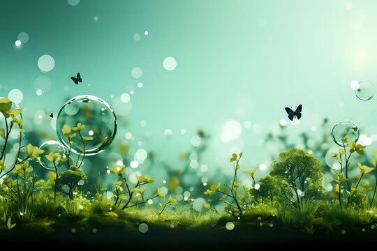 Enchanted Garden with Bubbles and Butterflies.

This magical image depicts a lush green garden with delicate bubbles and butterflies, ideal for fantasy illustrations, environmental concepts