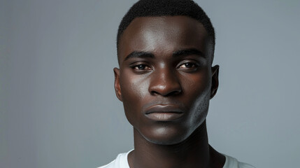  Close-up view of beautiful black African man on gray background