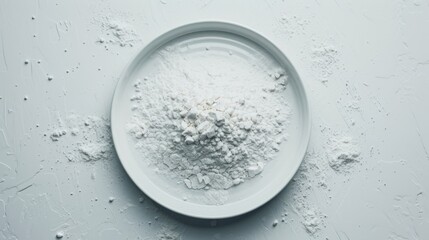 white flour inside a plate on white background, flour powder generative ai