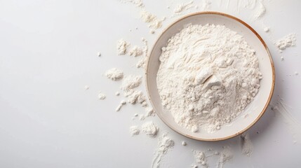 white flour inside a plate on white background, flour powder generative ai