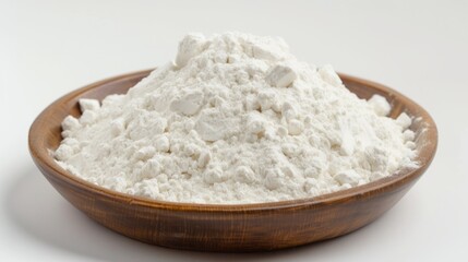 Fototapeta na wymiar white flour inside a plate on white background, flour powder generative ai