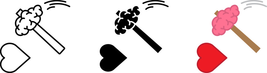 Hammer with brain hitting heart icon , Vector illustration