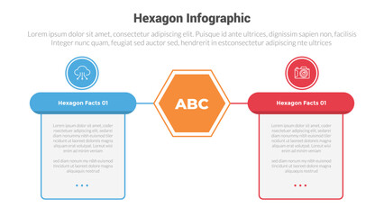 hexagon or hexagonal honeycombs shape infographics template diagram with table box versus opposite with 2 point step creative design for slide presentation