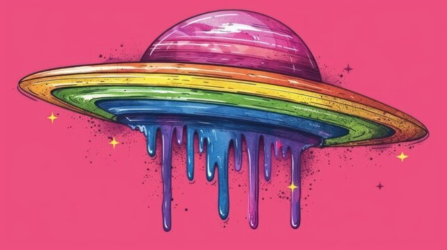 a drawing of an alien with a rainbow on it's head and a rainbow on the top of it.