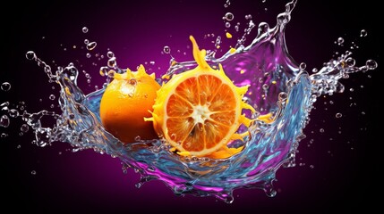 Orange Falling Into Water With Splashes