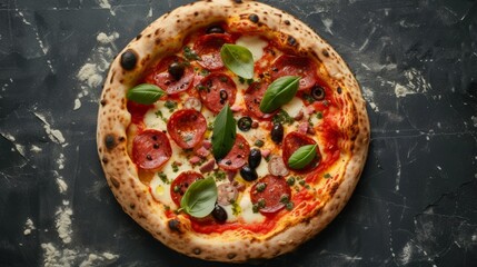 pizza stuffed with tomato, salami and olives generative ai