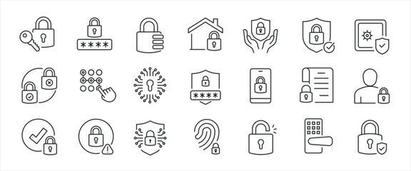 Security simple minimal thin line icons. Related protection, secure, padlock, safe. Editable stroke. Vector illustration.
