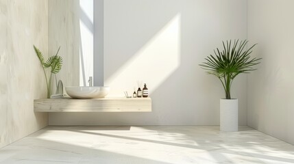 Modern Bathroom with Elegant Minimalist Vanity and Focal Plant