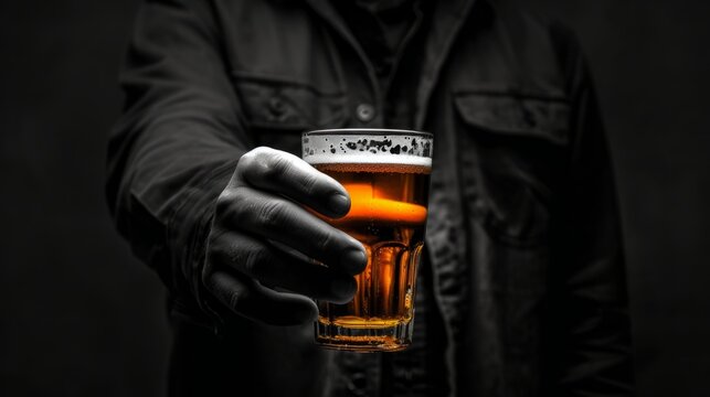 man hold a glass of beer generative ai