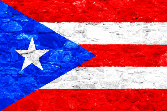 Flag of Commonwealth of Puerto Rico on a textured background. Concept collage.