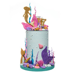 A cake made of soft paper and cardboard with the theme of underwater world