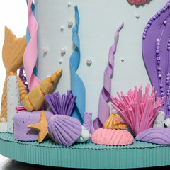 A cake made of soft paper and cardboard with the theme of underwater world