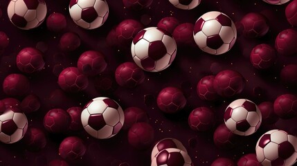 Background with soccer balls in Maroon color