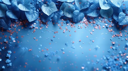 a bunch of blue and pink confetti on a blue background with a blue background with pink and blue confetti.