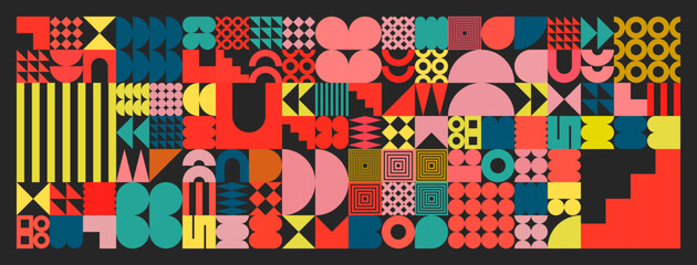 Brutalist geometric shapes, symbols. Simple primitive elements and forms, icons. Retro design, trendy contemporary minimalist style, y2k. Vector illustration.