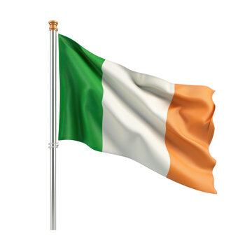 Irish national flag fluttering in the wind. St. Patrick's day concept, cut out - stock png.