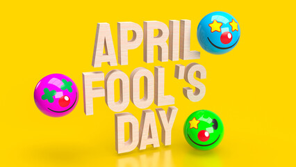 The April Fools Day text on yellow Background for holiday concept 3d rendering.