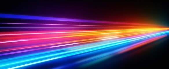 Vibrant, multicolored light streaks converge into a horizon point, implying speed and technology