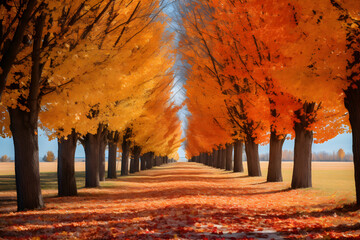 Inviting Pathway Amidst Vibrant Autumn Colors: Fall Season Landscape