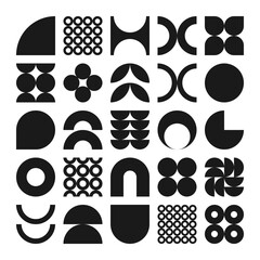 Brutalist geometric shapes, symbols. Simple primitive elements and forms, icons. Retro design, trendy contemporary minimalist style, y2k. Vector illustration.