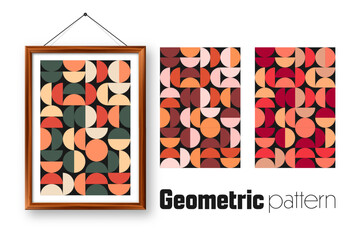 Picture frame with geometric trendy pattern. Modern background, simple elements. Retro texture, basic geometric shapes. Print design, minimalist poster cover. Vector illustration