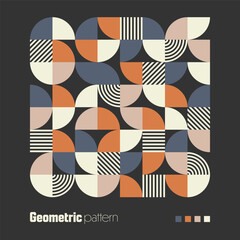 Geometric trendy pattern. Modern colorful background with simple elements. Retro texture with basic geometric shapes. Print design, minimalist poster cover. Vector illustration.