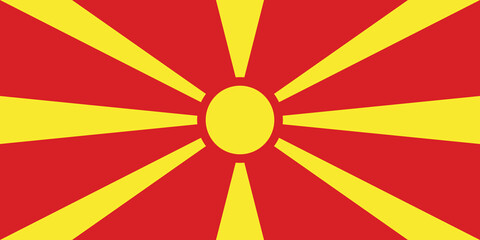 The official current flag of Republic of North Macedonia. State flag of Macedonia. Illustration. - obrazy, fototapety, plakaty