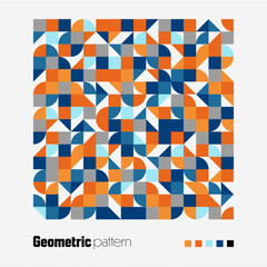 Geometric trendy pattern. Modern colorful background with simple elements. Retro texture with basic geometric shapes. Print design, minimalist poster cover. Vector illustration