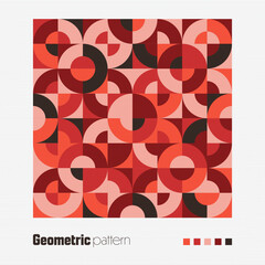Geometric trendy pattern. Modern colorful background with simple elements. Retro texture with basic geometric shapes. Print design, minimalist poster cover. Vector illustration