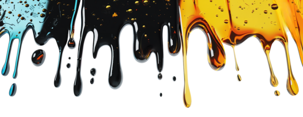 Mix of different types of fuels dripping over white transparent background