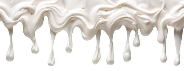Whipped cream or cream cheese dripping over isolated white transparent background