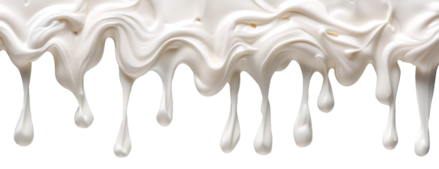 Whipped cream or cream cheese dripping over isolated white transparent background