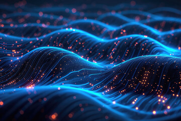 Abstract technology background, neon circuit, blue neon, The Rhythm of Digital Universe, cyber security, blockchain, artificial intelligence, and the profound depths of the virtual cosmos