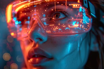 Cyberpunk IT Technician, Futuristic Digital Portrait, Neon Lights, High-tech Gears, Holographic Interface, Dark City Background. Ai generative