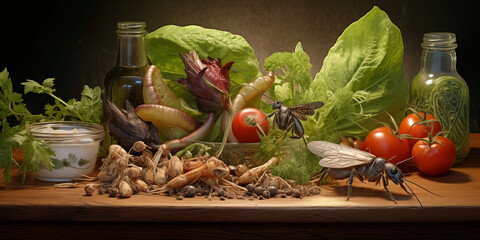 Insekten-Salat, Men&uuml;, Nahrung, Proteine, gr&uuml;n,