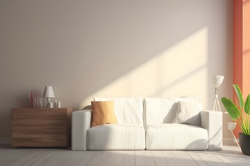 cozy interier, clean colorful wall, daylight, stylish