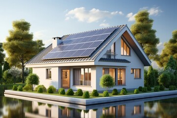 House With Solar Panel on Roof Generative AI
