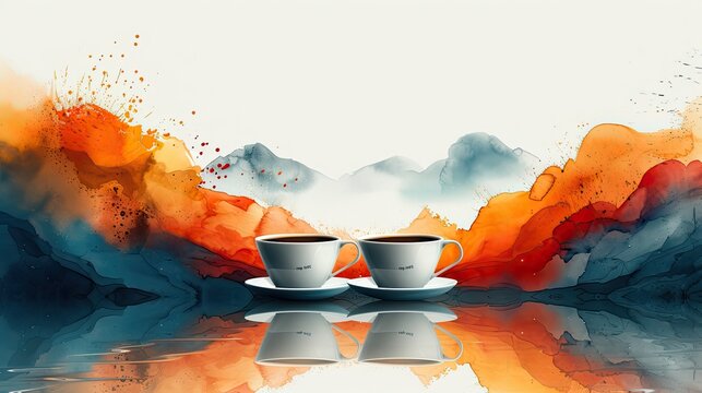 one-layer flat design, the design should be bright and professional, conveying an organic and high-end brand image. Include abstract coffee-related imagery and the brand logo with a concise descriptio
