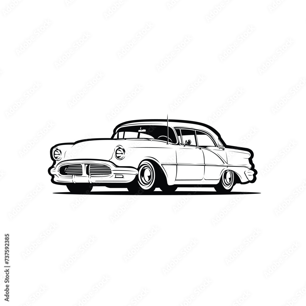 Wall mural Classic car silhouette monochrome black and white vector art illustration isolated in white background - Wall murals