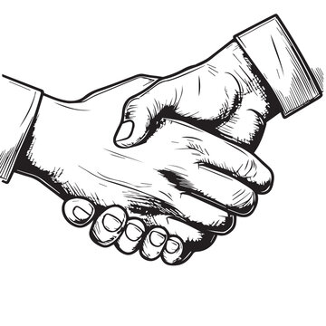 Hand shake in cartoon, doodle style . Image for t-shirt, web, mobile apps and ui. Isolated 2d vector illustration in logo, icon, sketch style, Eps 10, black and white. AI Generative