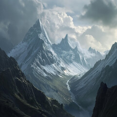 Magestic snowy mountain peaks illustration