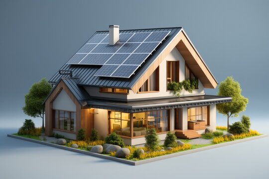 House With Solar Panel on Roof Generative AI